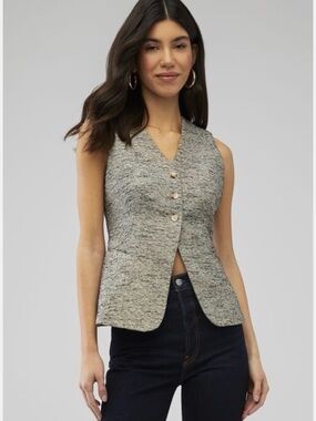 Astr The Label Gray Tweed-Effect Sleeveless Buttoned Vest